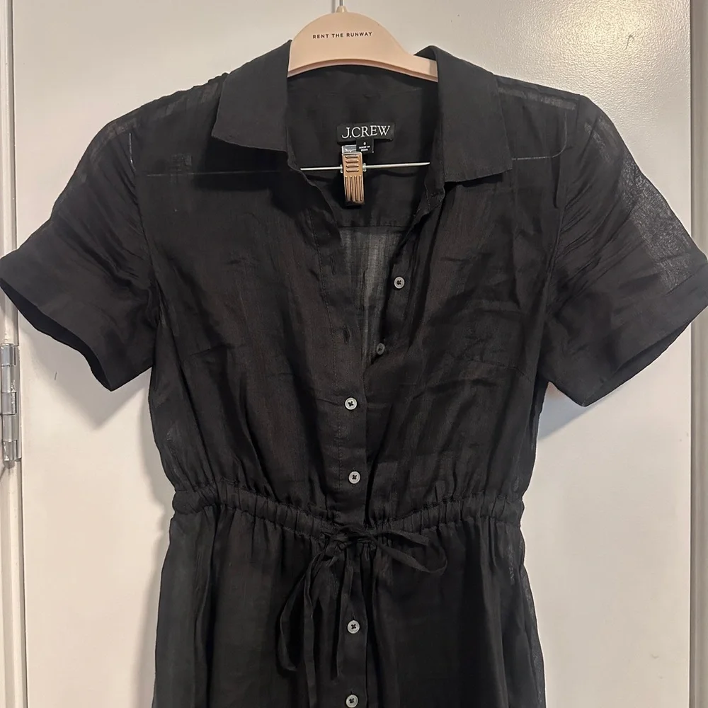 J.Crew Sheer Black Button-Front Tie Waist Women's Dress Size 0
